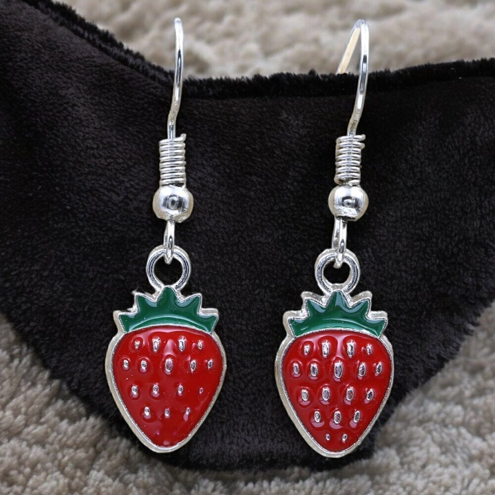Strawberry Enamel Drop Earrings | Handmade